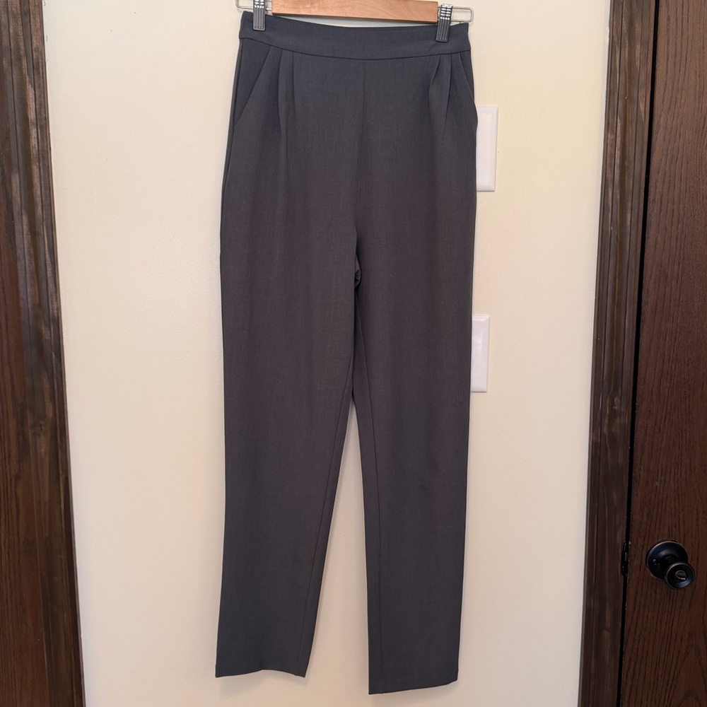 Lulu's Charcoal Gray High Rise Straight Leg Slacks - Picture 3 of 10